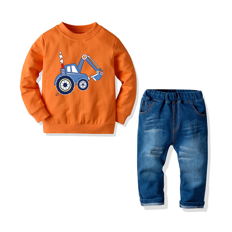 2 PCS Kid Boy Set Car Sweatshirt Matching Jeans Wholesale 05936119
