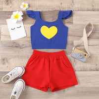 Load image into Gallery viewer, 2 PCS Toddler Girl Flutter Sleeve Love Heart Top And Shorts Set Wholesale 99024744
