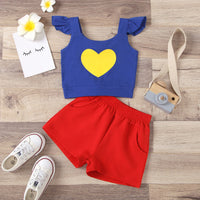 Load image into Gallery viewer, 2 PCS Toddler Girl Flutter Sleeve Love Heart Top And Shorts Set Wholesale 99024744
