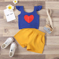 Load image into Gallery viewer, 2 PCS Toddler Girl Flutter Sleeve Love Heart Top And Shorts Set Wholesale 99024744
