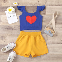 Load image into Gallery viewer, 2 PCS Toddler Girl Flutter Sleeve Love Heart Top And Shorts Set Wholesale 99024744
