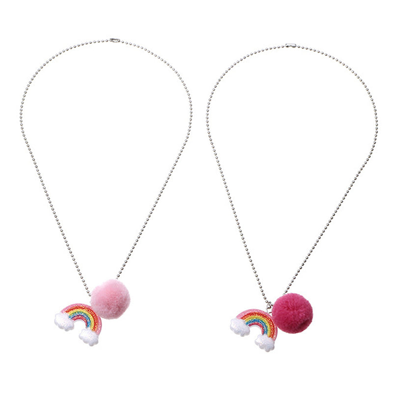 2 Pack Girl Rainbow Pom Pom Necklaces Wholesale 78874931