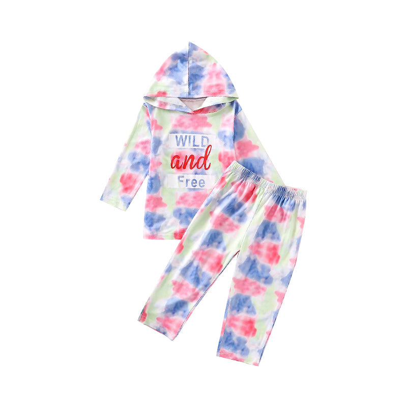 2 Pieces Set Baby Girls Letters Tie Dye Hoodies Swearshirts And Pants Wholesale 17307128