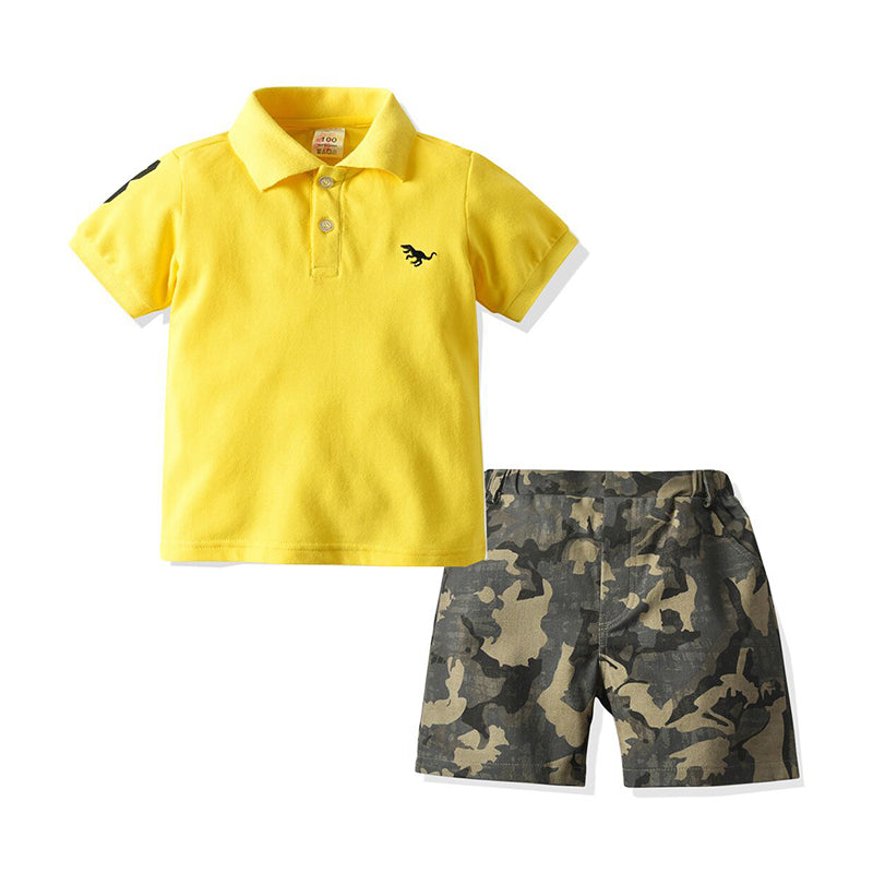 2 Pcs Kid Boy Set Polo Top With Camouflage Shorts Wholesale 99174278