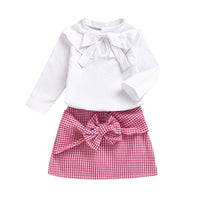 Load image into Gallery viewer, 2 Pieces Set Baby Kid Girls Solid Color T-Shirts Checked And Bow Skirts Wholesale 71127495
