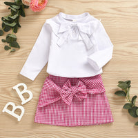 Load image into Gallery viewer, 2 Pieces Set Baby Kid Girls Solid Color T-Shirts Checked And Bow Skirts Wholesale 71127495
