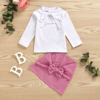 Load image into Gallery viewer, 2 Pieces Set Baby Kid Girls Solid Color T-Shirts Checked And Bow Skirts Wholesale 71127495

