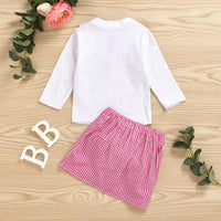 Load image into Gallery viewer, 2 Pieces Set Baby Kid Girls Solid Color T-Shirts Checked And Bow Skirts Wholesale 71127495
