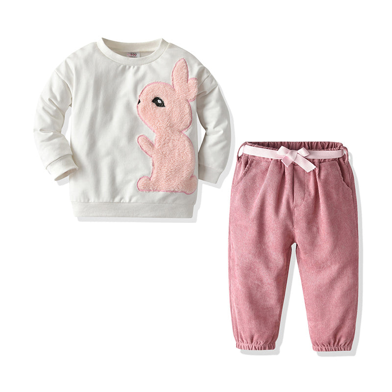2 Pcs Kid Girl Set Rabbit Sweatshirt & Corduroy Pants Wholesale 82486720