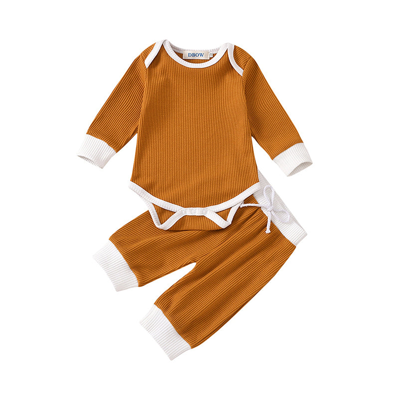 2 Pieces Set Baby Girls Boys Color-blocking Muslin&Ribbed Tops And Pants Wholesale 56357344