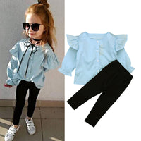 Load image into Gallery viewer, 2 Piece Kid Girl Flared Sleeve Blouse With Trousers Set Wholesale 06593386
