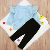Load image into Gallery viewer, 2 Piece Kid Girl Flared Sleeve Blouse With Trousers Set Wholesale 06593386
