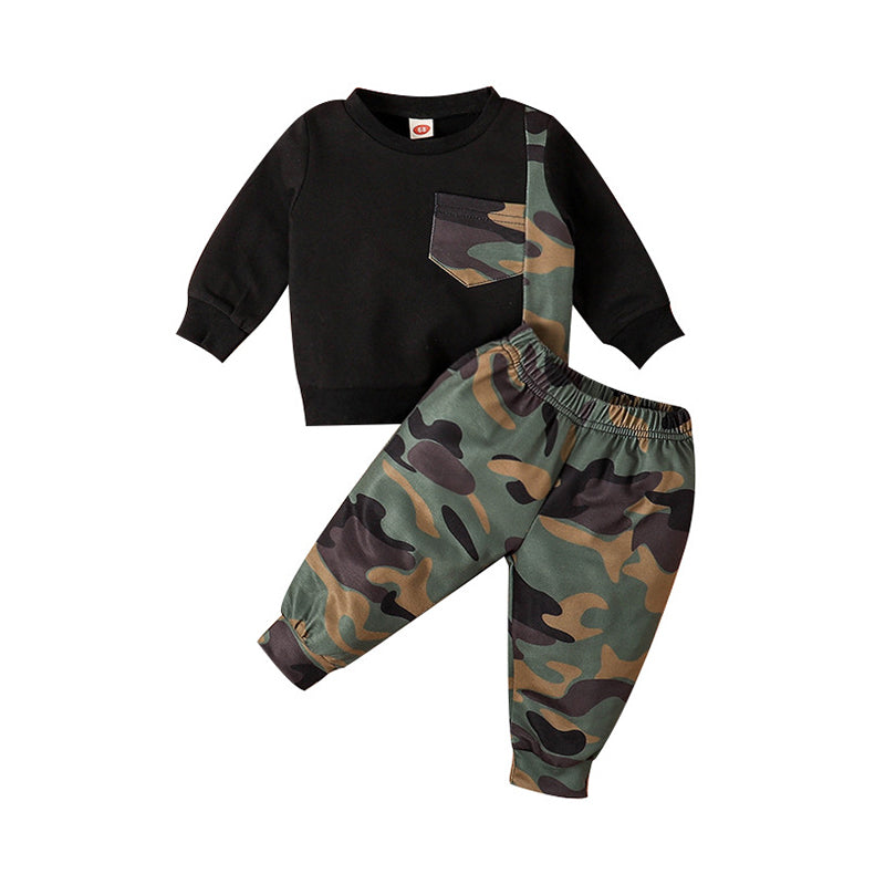 2 Pieces Set Baby Boys Color-blocking Camo T-Shirts And Pants Wholesale 08467109