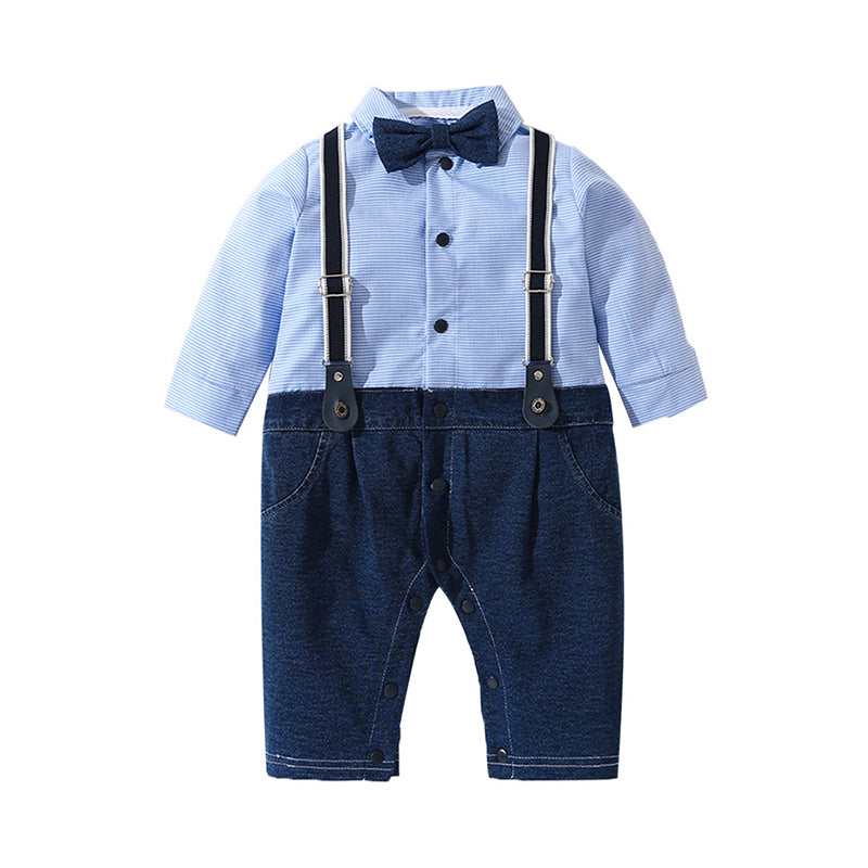 Baby Boys Striped Color-blocking Bow Dressy Birthday Party Jumpsuits Wholesale 77806524