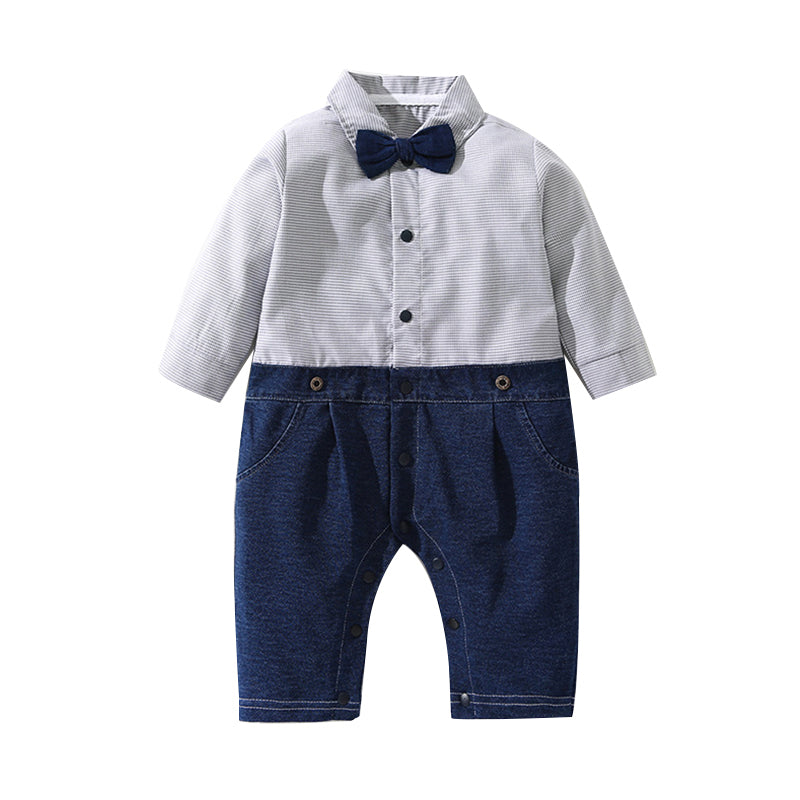 Baby Boys Striped Color-blocking Bow Dressy Birthday Party Jumpsuits Wholesale 77806524