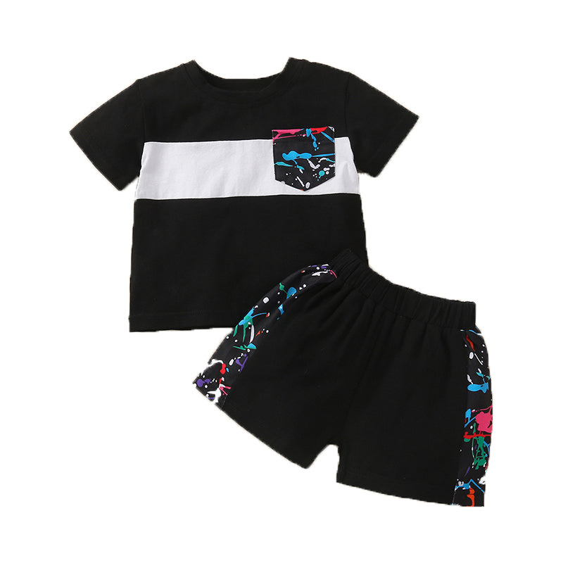 2 Pieces Baby Boy Graffiti Decor Top And Shorts Set Wholesale 22492580
