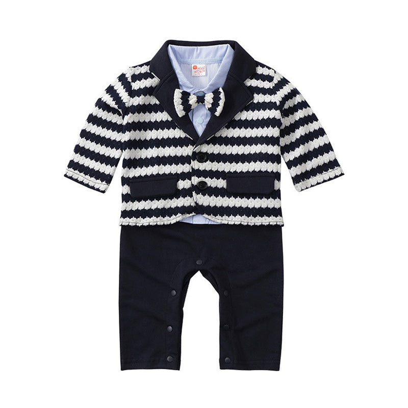 2 Pieces Set Baby Boys Dressy Birthday Bow Jumpsuits And Striped Jackets Outwears Wholesale 57976482