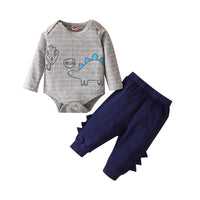 Load image into Gallery viewer, 2 Pieces Baby Boy Hello Dinosaur Set Stripe Bodysuit With Trousers Wholesale 71687165
