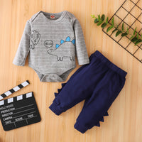 Load image into Gallery viewer, 2 Pieces Baby Boy Hello Dinosaur Set Stripe Bodysuit With Trousers Wholesale 71687165
