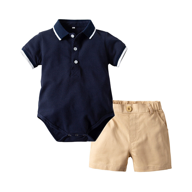 2 Pieces Baby Boy Plain Polo Bodysuit & Shorts Set Wholesale 71124496