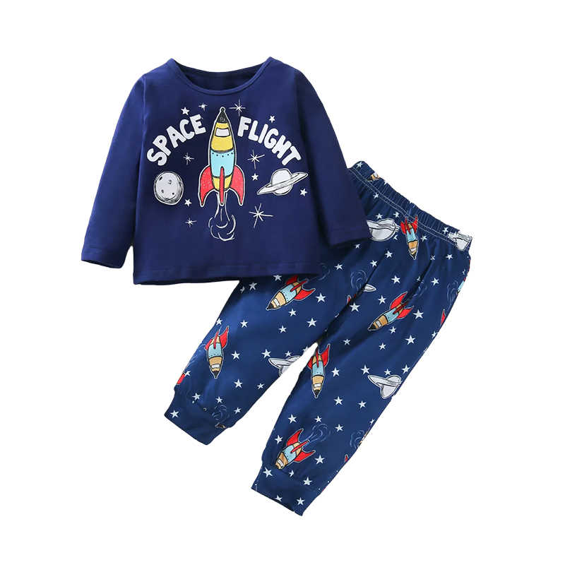 2 Pieces Set Baby Boys Letters Galaxy Print Tops And Pants Sleepwears Wholesale 81716870
