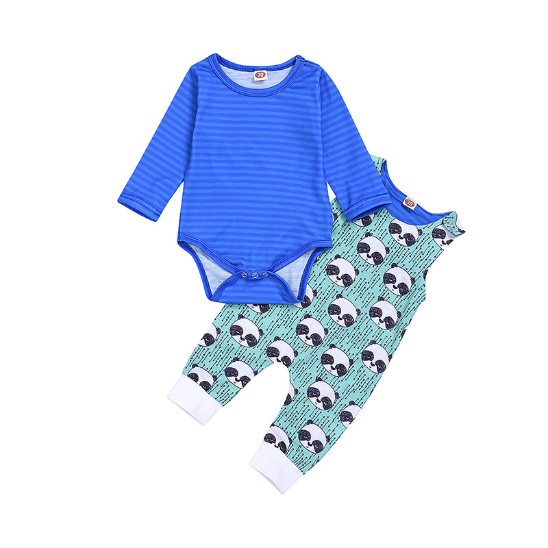 2 Pieces Baby Boy Striped Top And Panda Tank Jumpsuit Set Wholesale 77664816