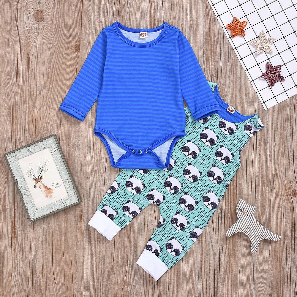 2 Pieces Baby Boy Striped Top And Panda Tank Jumpsuit Set Wholesale 77664816