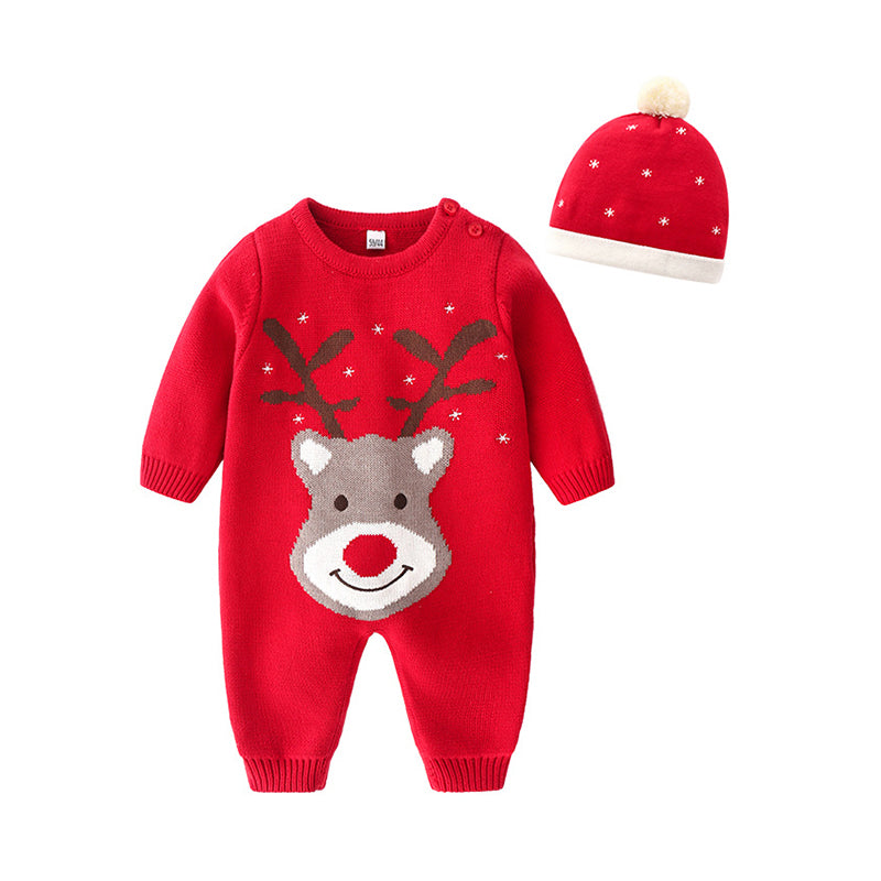 2 Pieces Baby Christmas Deer Head Red Jumpsuit With Hat Wholesale 31975679