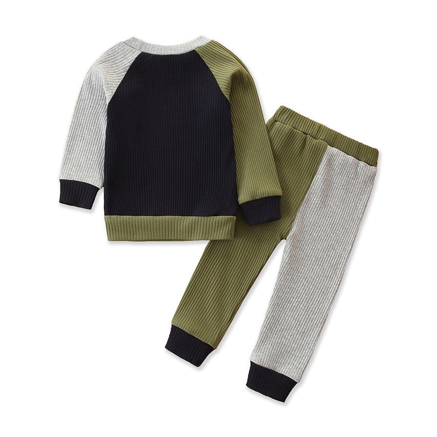 2 Pieces Baby Colorblock Ribbed Outfit Top Matching Pants Wholesale 04454765