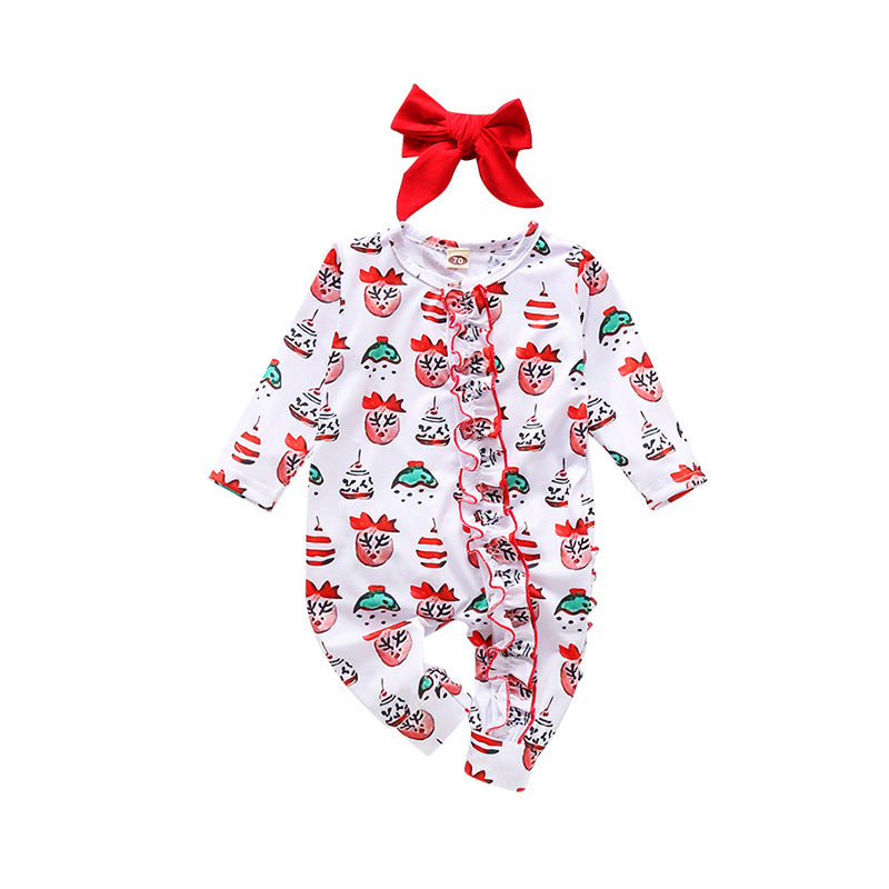 Baby Girls Boys Bow Print Christmas Jumpsuits Headwear Wholesale 30667323