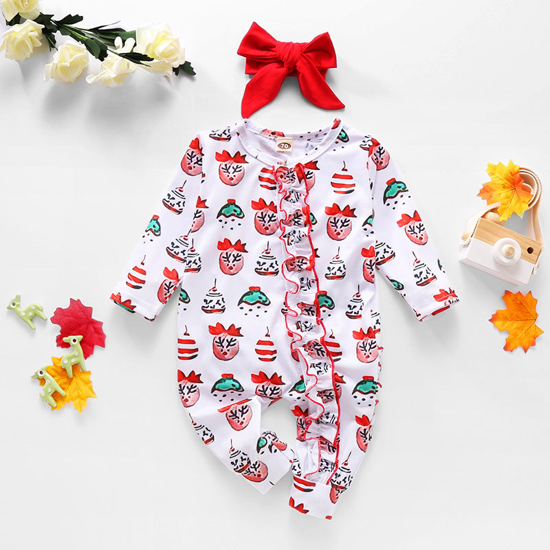 Baby Girls Boys Bow Print Christmas Jumpsuits Headwear Wholesale 30667323