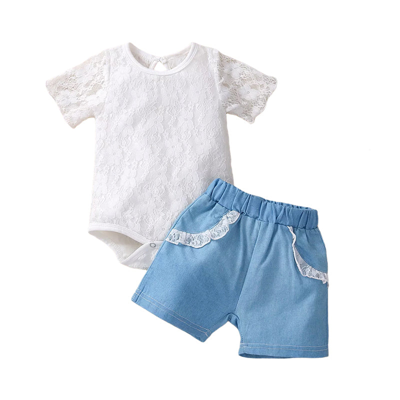 2 Pieces Baby Girl Lace Bodysuit & Shorts Set Wholesale 37634729