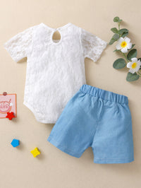 Load image into Gallery viewer, 2 Pieces Baby Girl Lace Bodysuit &amp; Shorts Set Wholesale 37634729
