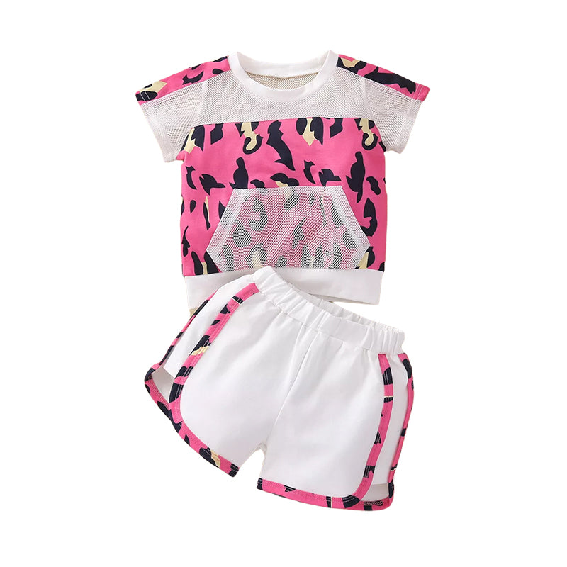 2 Pieces Baby Girl Leopard Mesh Patchwork Top And Shorts Set Wholesale 25442570