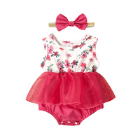 Load image into Gallery viewer, 2 Pieces Baby Girl Mesh Patchwork Peplum Floral Print Tank Bodysuit Wholesale 87132711

