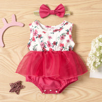 Load image into Gallery viewer, 2 Pieces Baby Girl Mesh Patchwork Peplum Floral Print Tank Bodysuit Wholesale 87132711

