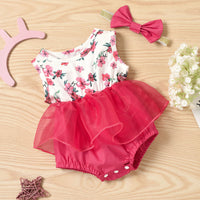 Load image into Gallery viewer, 2 Pieces Baby Girl Mesh Patchwork Peplum Floral Print Tank Bodysuit Wholesale 87132711
