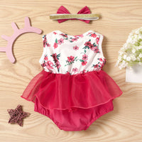 Load image into Gallery viewer, 2 Pieces Baby Girl Mesh Patchwork Peplum Floral Print Tank Bodysuit Wholesale 87132711
