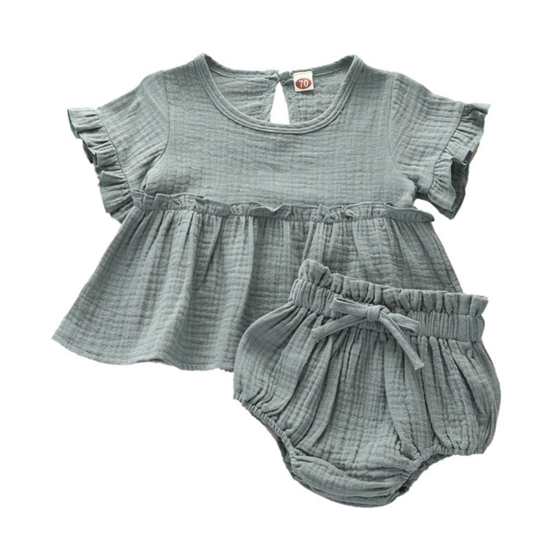 2 Pieces Baby Girl Muslin Set Top With Shorts Wholesale 53413730