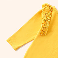 Load image into Gallery viewer, 2 Pieces Baby Girl Outfit Ruffle Decor Yellow Bodysuit Matching Floral Belted Pants Wholesale 80137080
