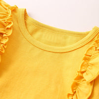 Load image into Gallery viewer, 2 Pieces Baby Girl Outfit Ruffle Decor Yellow Bodysuit Matching Floral Belted Pants Wholesale 80137080
