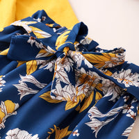 Load image into Gallery viewer, 2 Pieces Baby Girl Outfit Ruffle Decor Yellow Bodysuit Matching Floral Belted Pants Wholesale 80137080
