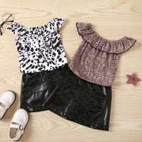 Load image into Gallery viewer, 2 Pieces Baby Girl Polka Dots Leopard Print Bodysuit With PU Skirt Set Wholesale 41532639
