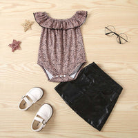 Load image into Gallery viewer, 2 Pieces Baby Girl Polka Dots Leopard Print Bodysuit With PU Skirt Set Wholesale 41532639
