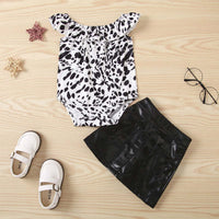 Load image into Gallery viewer, 2 Pieces Baby Girl Polka Dots Leopard Print Bodysuit With PU Skirt Set Wholesale 41532639
