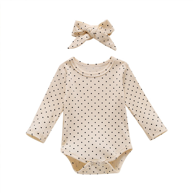 2 Pieces Baby Girl Polka Dots Rib-Knit Bodysuit & Headband Wholesale 04906712
