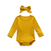 Load image into Gallery viewer, 2 Pieces Baby Girl Polka Dots Rib-Knit Bodysuit &amp; Headband Wholesale 04906712
