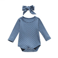 Load image into Gallery viewer, 2 Pieces Baby Girl Polka Dots Rib-Knit Bodysuit &amp; Headband Wholesale 04906712
