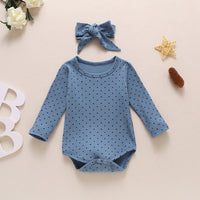Load image into Gallery viewer, 2 Pieces Baby Girl Polka Dots Rib-Knit Bodysuit &amp; Headband Wholesale 04906712
