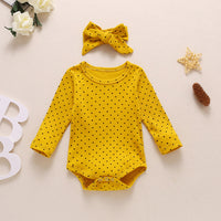 Load image into Gallery viewer, 2 Pieces Baby Girl Polka Dots Rib-Knit Bodysuit &amp; Headband Wholesale 04906712

